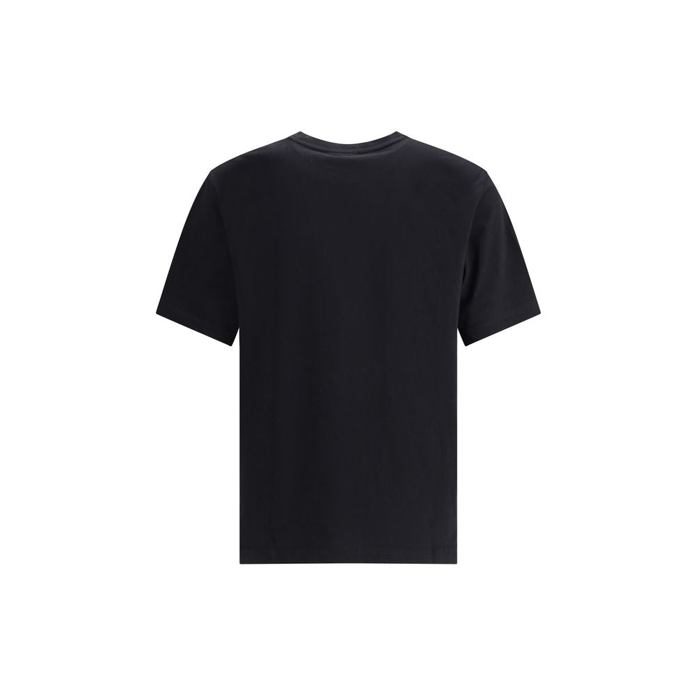 Maison Kitsuné Black Cotton T-Shirt with Standing Fox embroidery, short sleeves, ribbed crew neck.