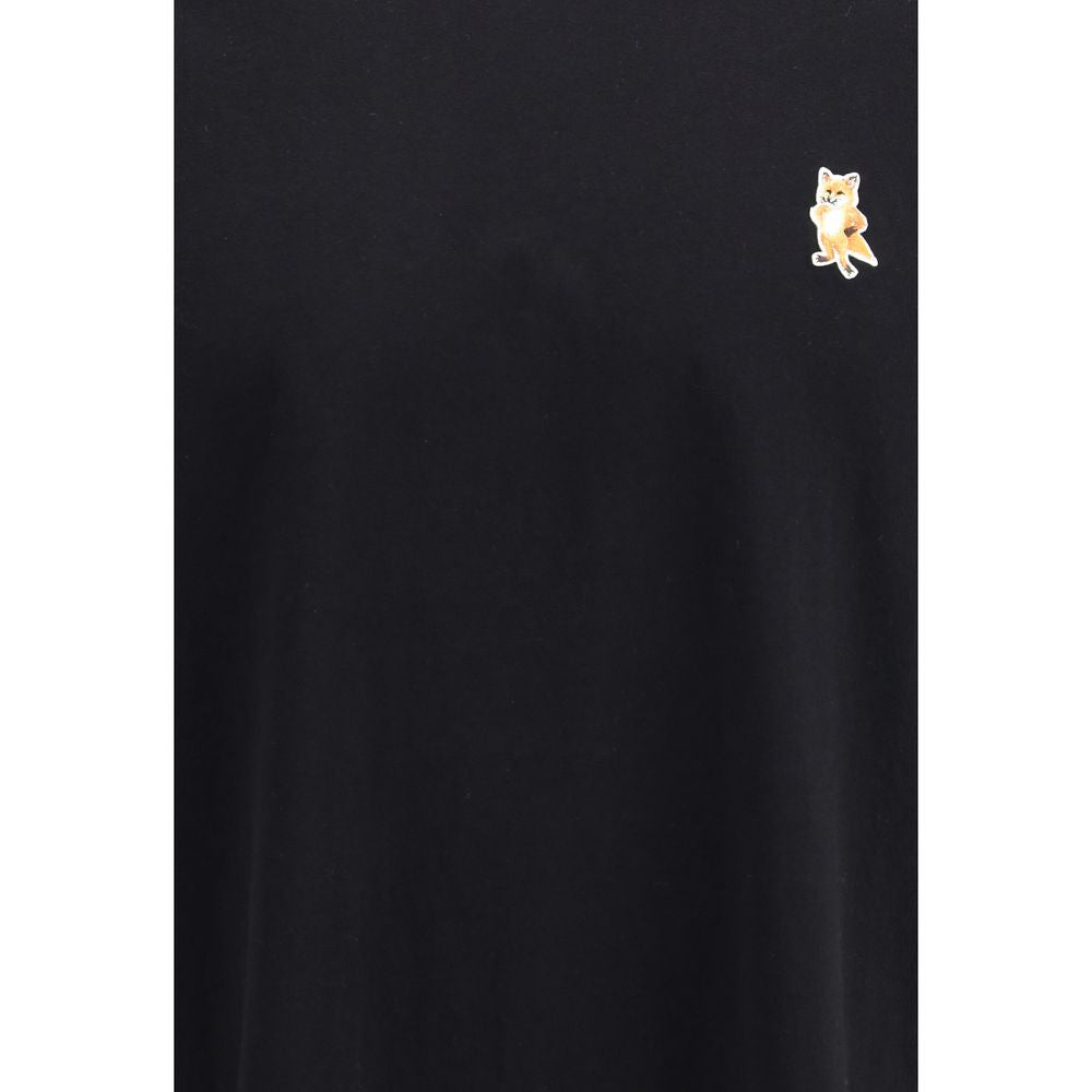 Maison Kitsuné Black Cotton T-Shirt with Standing Fox Patch