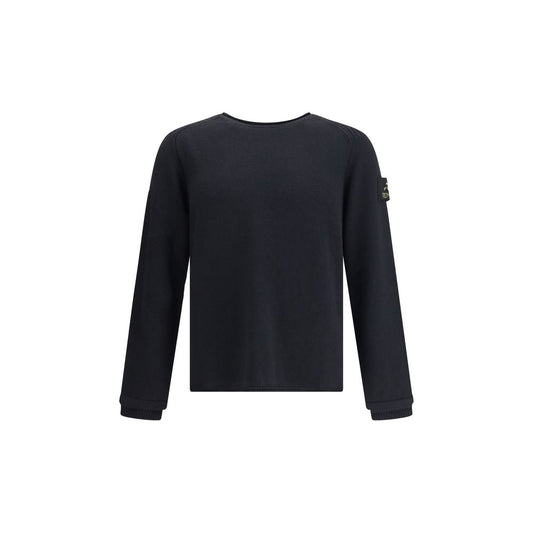 Premiata Black Merino Wool Sweatshirt with ribbed cuffs and logo patch, offering comfort and style. AW25 collection sweater.
