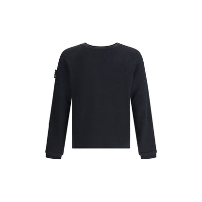 Back view of Premiata Black Merino Wool Sweatshirt with ribbed cuffs and side logo patch, made for comfort and style.