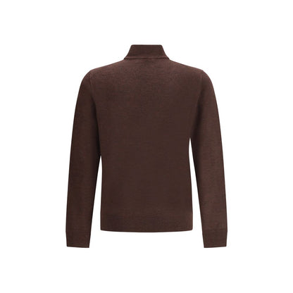 Cruna Brown Wool Turtleneck with high ribbed collar, showcasing back view of the sweater, ideal for stylish winter wear.