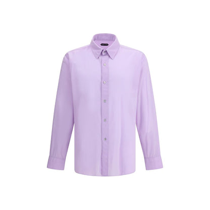 Tom Ford Purple Cotton Dress Shirt with classic collar and button closure, featuring a modern asymmetrical hem for sophisticated style.