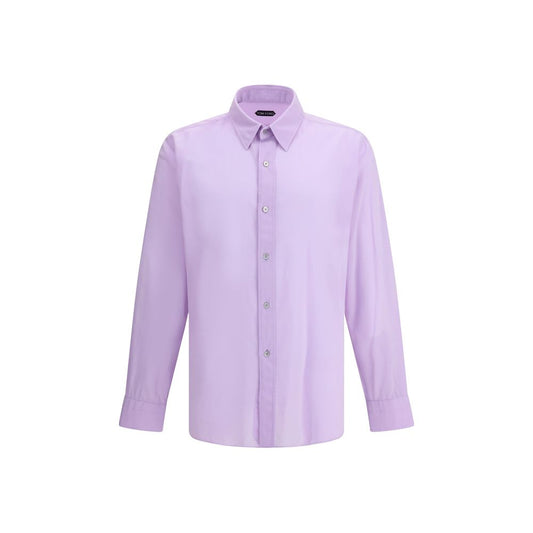 Tom Ford Purple Cotton Dress Shirt with classic collar and asymmetrical hem, perfect for a sophisticated yet versatile style. AW25 collection.