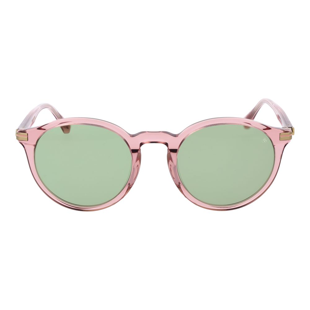 Scotch & Soda Pink Acetate Sunglasses with green plastic lenses, full-rim rose acetate frame, 100% UVA & UVB protection, round style for men.
