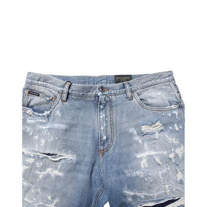 Dolce & Gabbana Blue Distressed Ripped Denim Pants Jeans