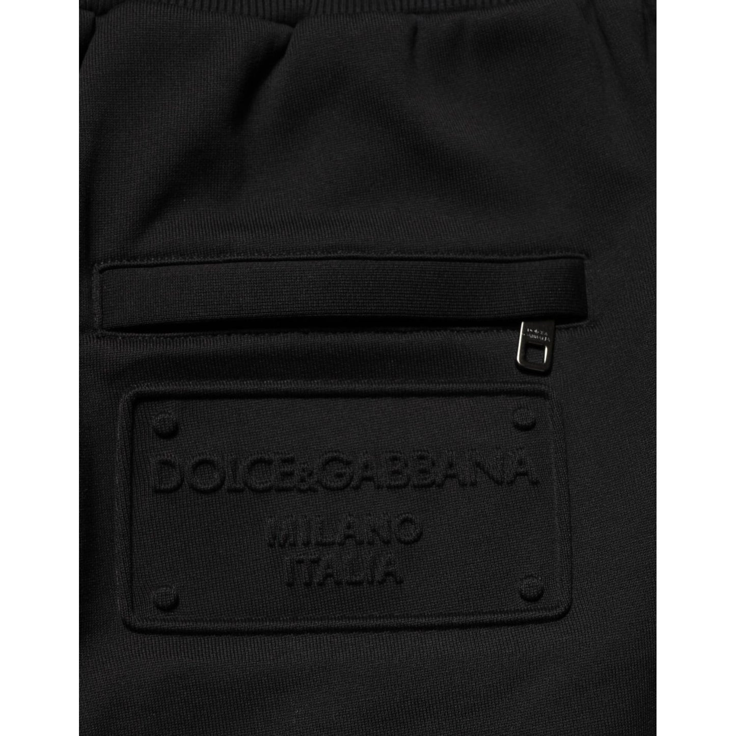 Dolce & Gabbana Black Cotton Drawstring Logo Sweatpants Pants with logo patch on back pocket.