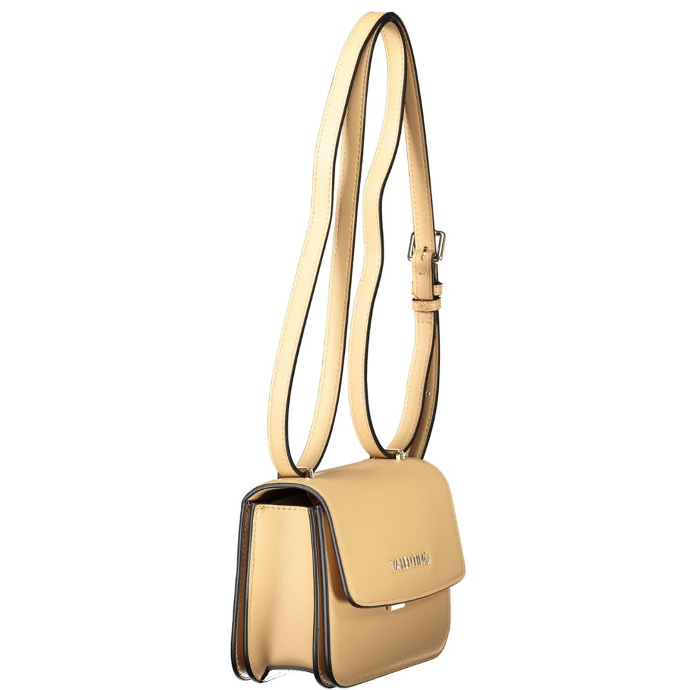 Mario Valentino Beige Polyethylene Handbag with adjustable strap and logo, featuring automatic closure and 4 internal pockets.