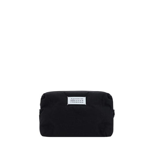 Margiela Black Nylon Shoulder Bag with calfskin leather inserts and logo label, adjustable strap, zipper closure, AW25 season.