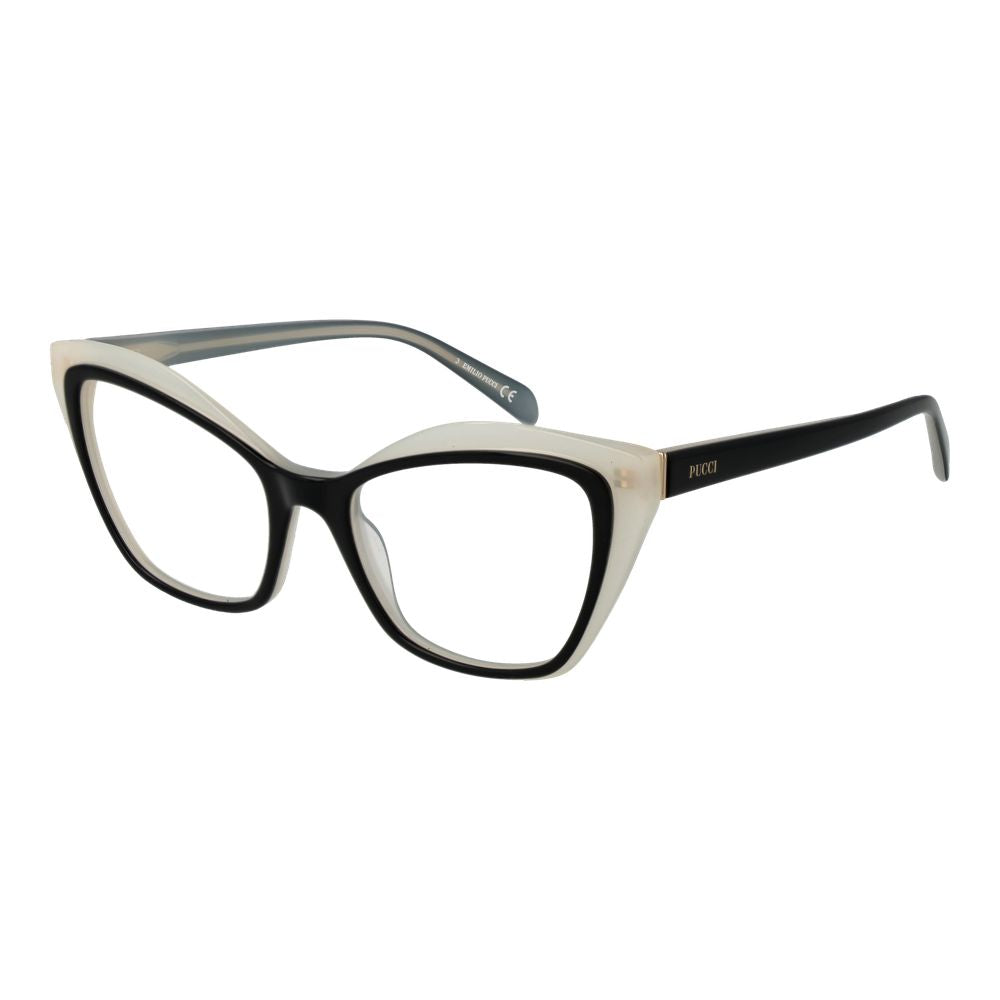 Emilio Pucci Black Women Glasses Frame, cat-eye style, full-rim plastic frame, demo lenses, size 52-18-140, with branded case included