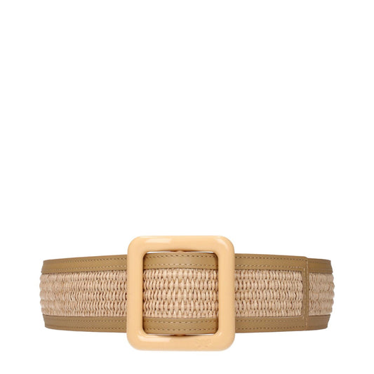 Max Mara Beige Raffia Belt with front detail, stylish fashion accessory with a beige woven design and prominent front buckle.