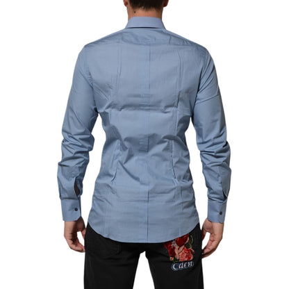 Dolce & Gabbana Blue Cotton Collared GOLD Formal Dress Shirt