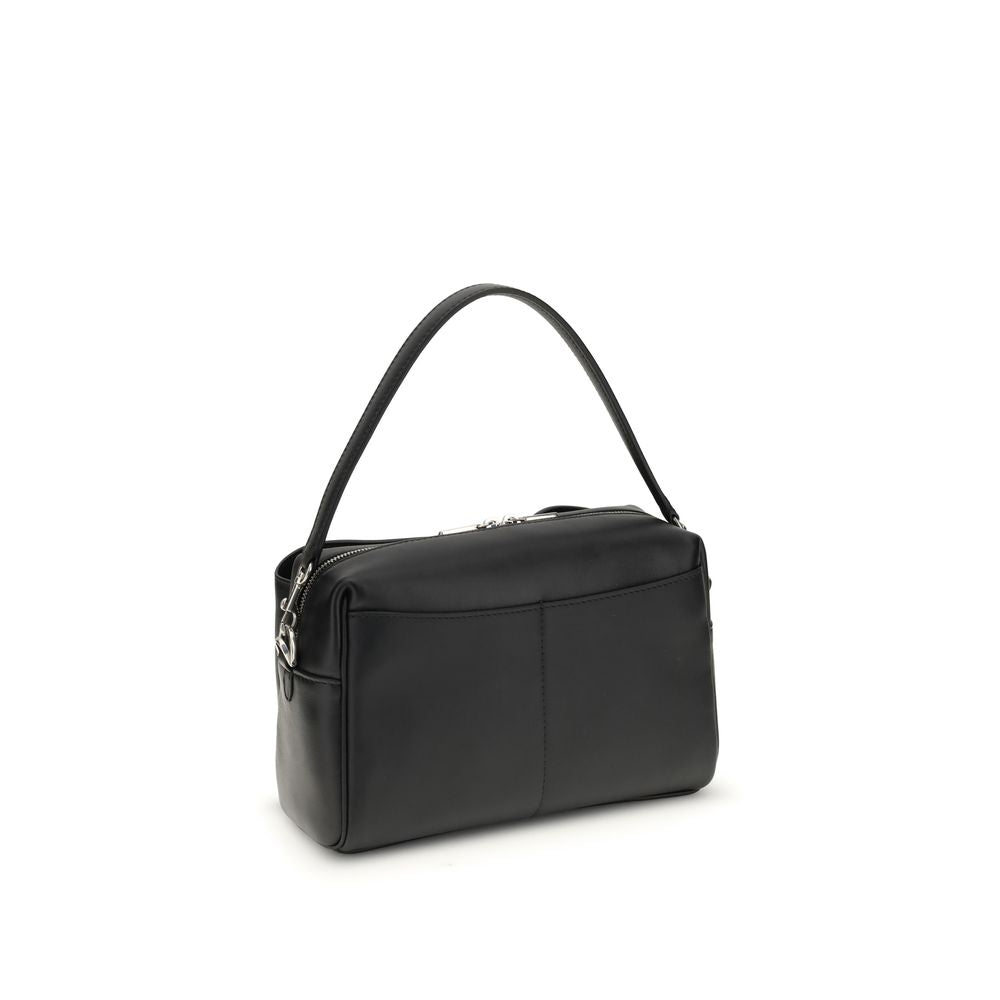 Balenciaga Black Calf Leather Bos Taurus Shoulder Bag with adjustable strap and silver-tone hardware.