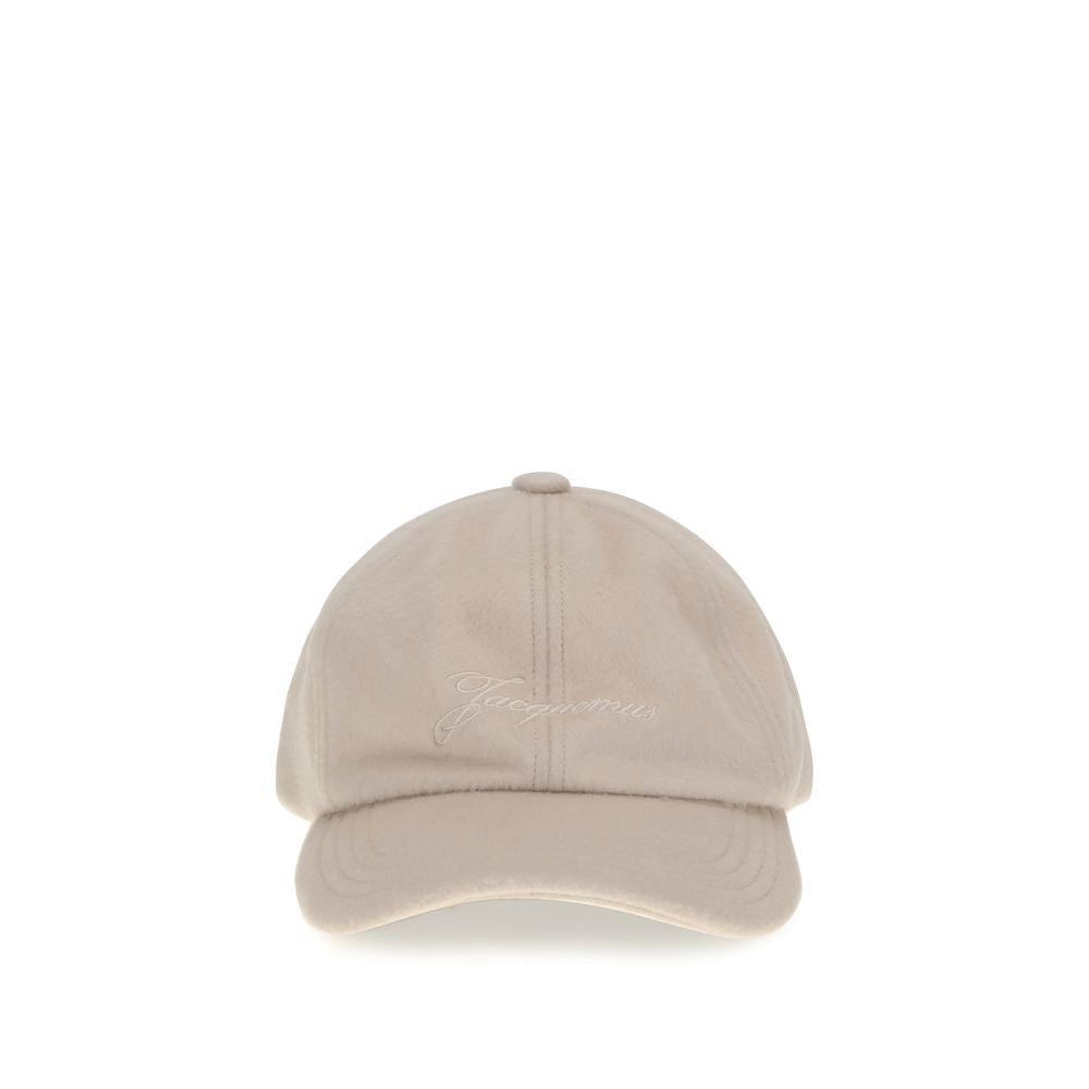 Jacquemus Beige Wool Cap (Baseball Hat) with embroidered logo and adjustable buckle, AW25, 100% wool comfort and style.