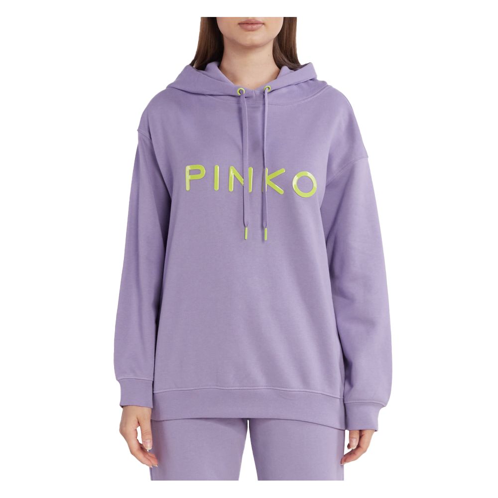 PINKO Purple Cotton Women Sweater with bold rubber logo, casual chic purple hoodie showcasing luxury fashion and comfort.