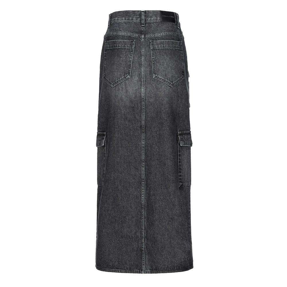 PINKO Black Cotton Skirt with long design, zip closure, back pockets, flap and side pockets, stylish and functional fashion piece