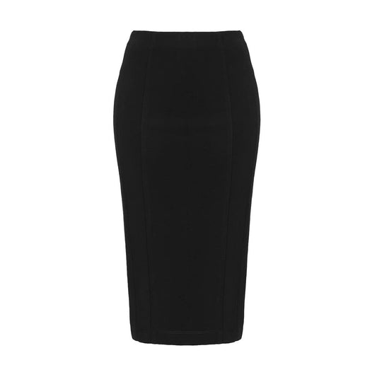 PINKO Black Viscose Skirt with rear zip closure, stretch technical fabric, rear slit, made in Italy, slim fit design