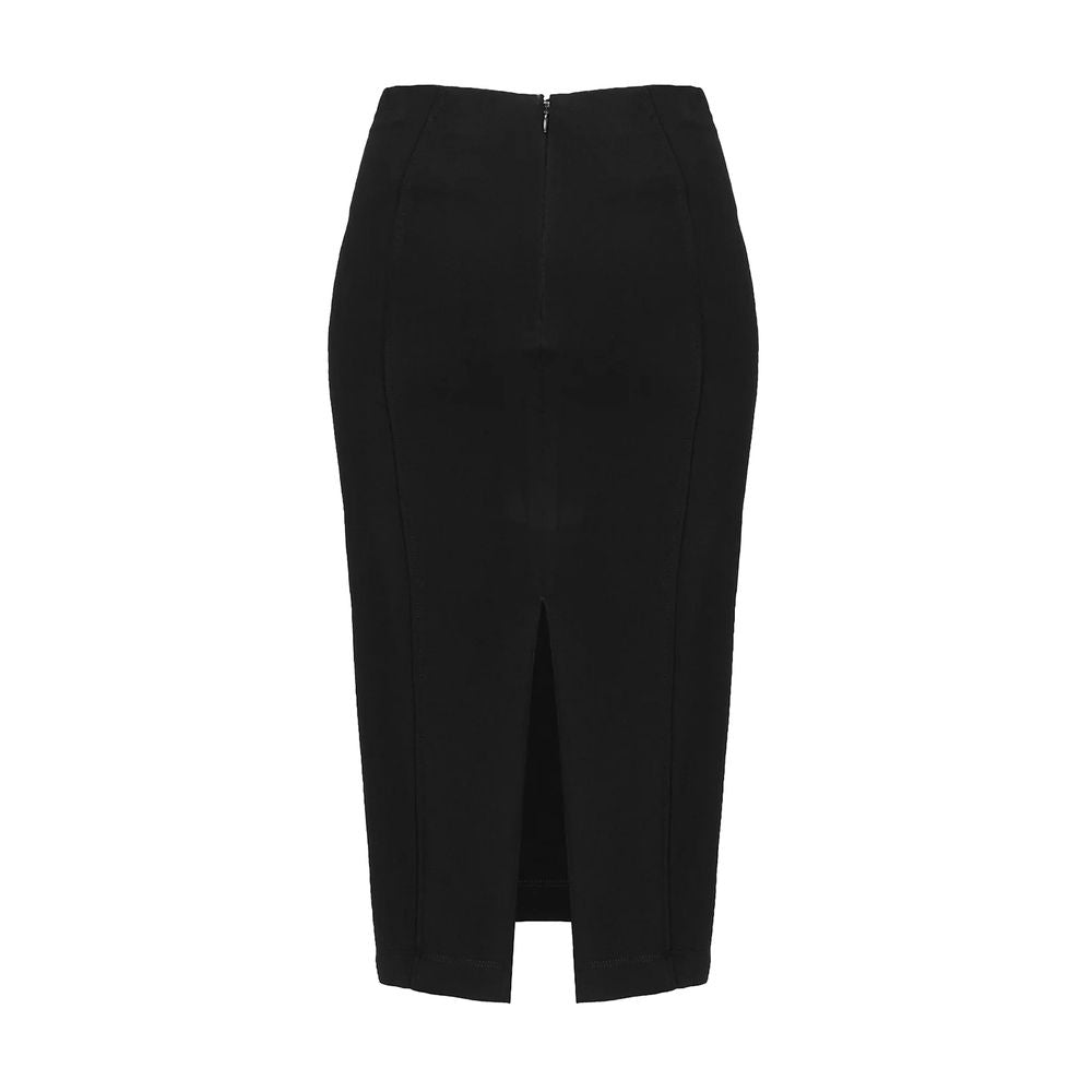 PINKO Black Viscose Skirt, slim fit, rear zip closure, stretch fabric, rear slit, made in Italy, stylish and elegant design.