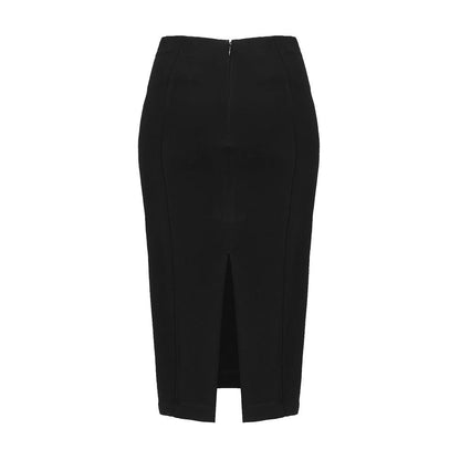 PINKO Black Viscose Skirt, slim fit, rear zip closure, stretch fabric, rear slit, made in Italy, stylish and elegant design.