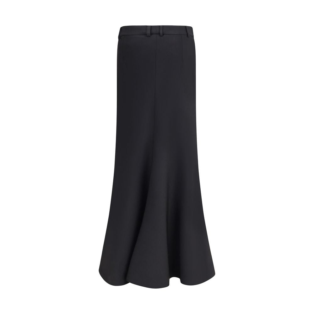 Balenciaga Black Fleece Wool Long Skirt with mid-rise waist and belt loops, featuring refined inner pants for versatile style.