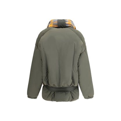 MARBELL Green Polyamide Shell Jacket with quilted details, high collar, and removable belt, shown from back view.