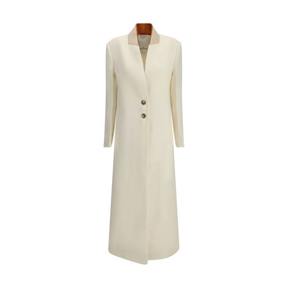 Di Stavnitser White Fleece Wool Coat with elegant silhouette, front button closure, and distinctive collar. Ideal for AW25 season.