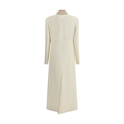 Back view of Di Stavnitser White Fleece Wool Coat with elegant silhouette and back slit for movement, AW25 collection.