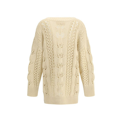 Ermanno Scervino Beige Cashmere Cardigan with perforated design, V-neck, ribbed cuffs, and hem; perfect for modern elegance.