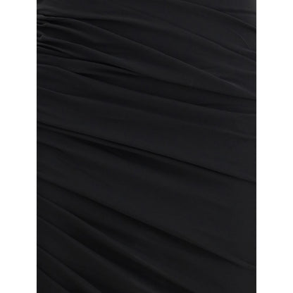 Close-up of ruched details on Jacquemus Black Acetate Casual Dress with asymmetric hemline and elegant design.