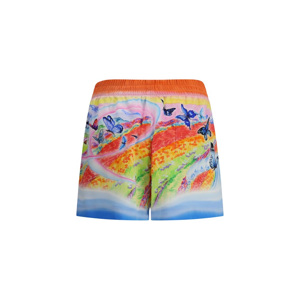 Casablanca Multicolor Silk Bermuda Shorts with landscape print and butterfly pattern, 100% silk, regular fit, ideal for AW25 season.