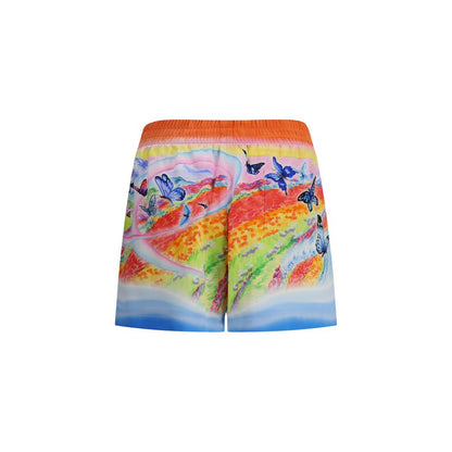 Casablanca Multicolor Silk Bermuda Shorts with landscape print and butterfly pattern, 100% silk, regular fit, ideal for AW25 season.