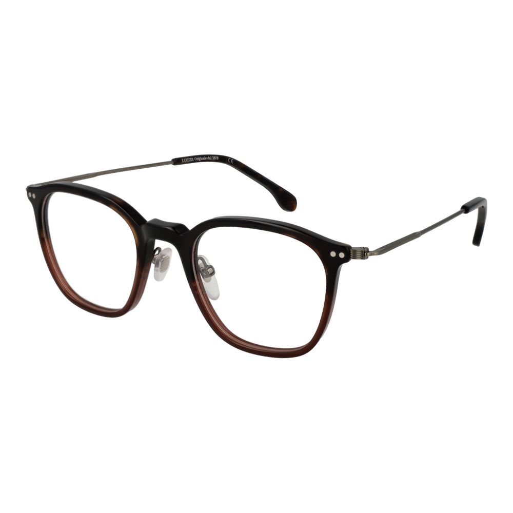 Lozza Brown Unisex Glasses Frame with full-rim square design in metal, 48-21-140 size, includes branded case. Perfect for stylish eyewear.