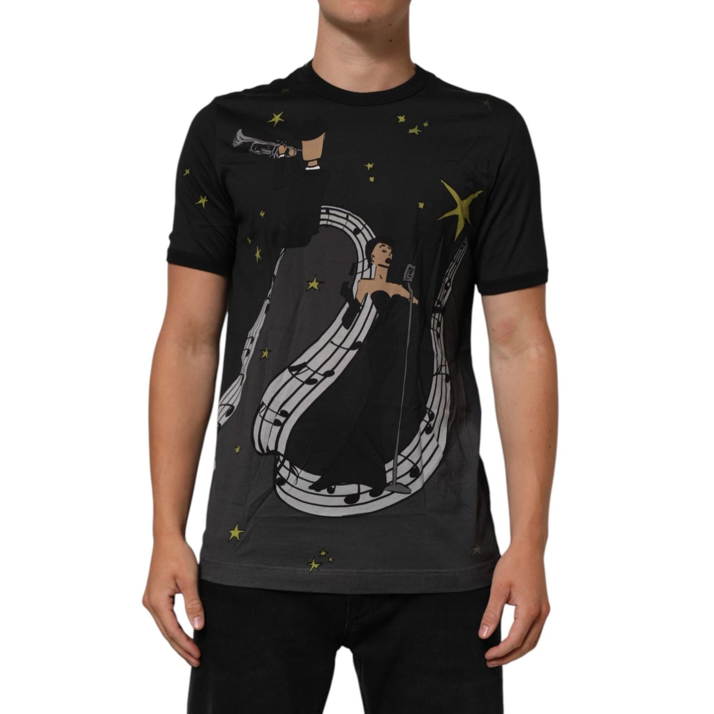 Dolce & Gabbana Black Musical Print Cotton Crew Neck T-shirt