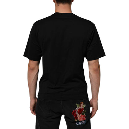 Dolce & Gabbana Black Logo Plaque Cotton Crew Neck T-shirt