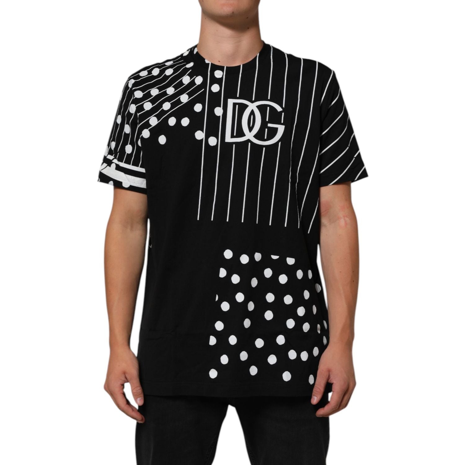 Dolce & Gabbana Black Cotton Polka Dots Round Neck T-shirt