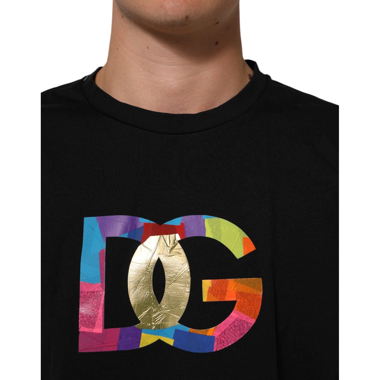 Dolce & Gabbana Black Logo Print Cotton Men Crew Neck T-shirt