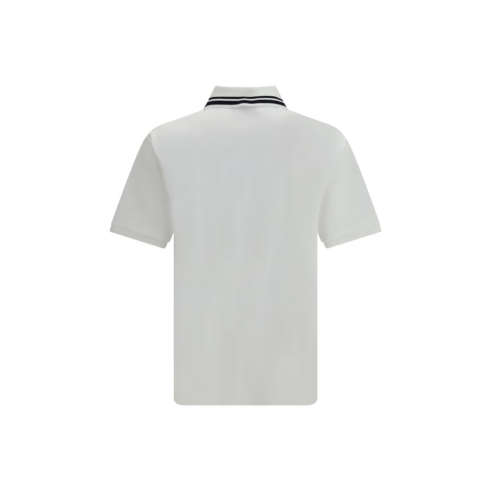 Back view of Gucci White Cotton Polo Shirt with striped collar, made of stretch cotton for a modern look, showcasing luxury and comfort.