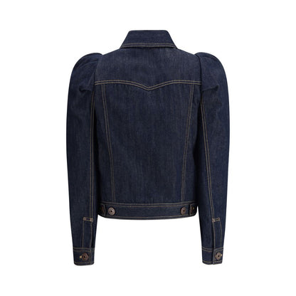 Back view of Alexander McQueen Blue Cotton Denim Jacket with pointed shoulders and contrast stitching.