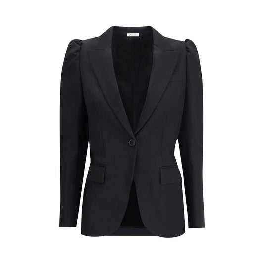 Alexander McQueen Black Wool Coat, single-breasted with traditional lapels and flap pockets, perfect for modern refined outfits.