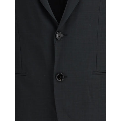 Ami Paris Gray Fleece Wool Clothing - Single-breasted jacket with two-button closure, crafted from virgin wool, anthracite color.