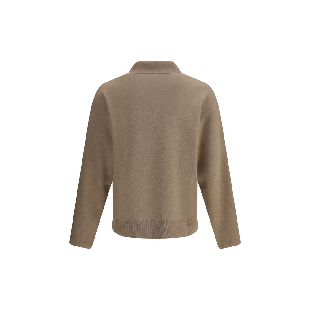 Back view of Jacquemus Beige Merino Wool Sweatshirt with long sleeves and ribbed cuffs.