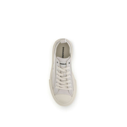 Top view of Dsquared² Cream Leather Platform Sneakers with logo and laces, showcasing a modern design.