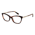 Longchamp Brown Women Glasses Frame, full-rim acetate material, rectangle style, demo lenses, spring hinge, size 52-16-135.