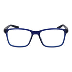 Nike Black Men Glasses Frame, full-rim square style in blue stainless steel with demo plastic lenses, size 54-16-140.