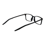 Nike Black Unisex Glasses Frame, full-rim rectangle style with plastic lenses, demo glasses, spring hinge, size 52-17-145.