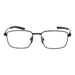 Nike Black Men Glasses Frame, full-rim black titanium rectangle design, 53-17-145 size with plastic demo lenses, classic men's eyewear