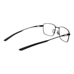 Nike Black Men Glasses Frame, full-rim titanium rectangle frame with demo plastic lenses, size 53-17-145, in black.