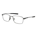 Nike Black Men Glasses Frame, black titanium full-rim, rectangle demo lenses, size 53-17-145, grey frame color.