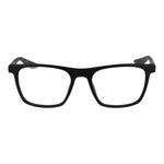 Nike Black Unisex Glasses Frame, full-rim stainless steel, square style, demo lenses, 52-18-140 size, no extra features, branded case included.