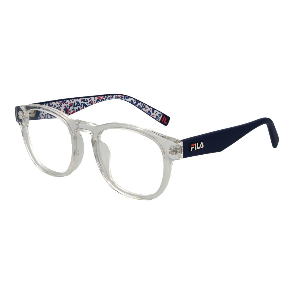 Fila Transparent Plastic Glasses (Frames) - unisex full-rim glasses with demo lenses, panto style, plastic frame, and branded case included.
