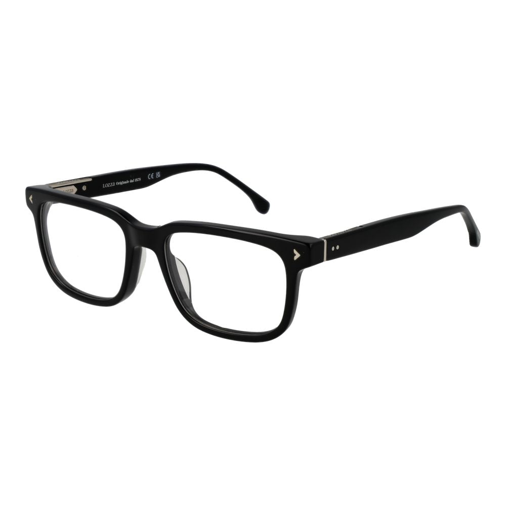 Lozza Black Men Glasses Frame, full-rim rectangle style, cellulose acetate material, demo lenses, 54-18-145 size, black color.
